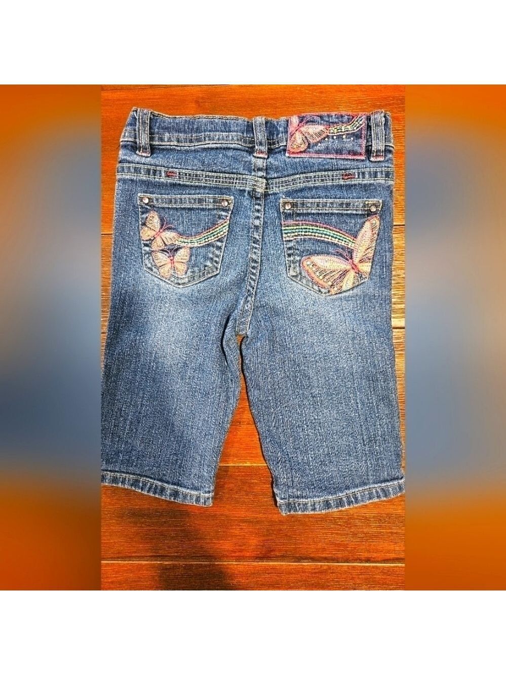 ARIZONA JEAN CO GIRL'S BERMUDA JEAN SHORTS EMBROIDERED BUTTERFLIES SIZE 6 SLIM